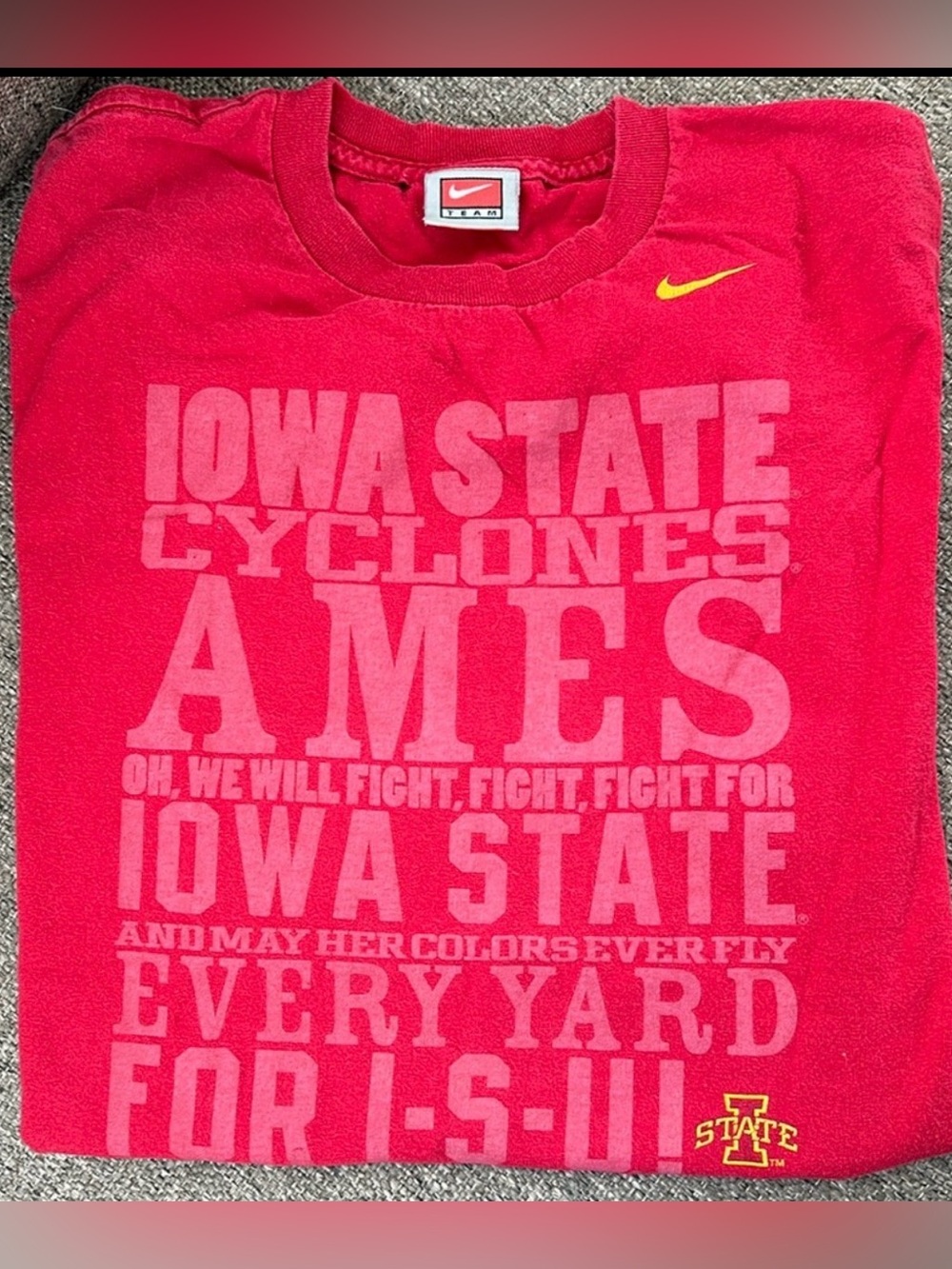 Nike Team Iowa State Cyclones T Shirt Red Ames Fight Song Swoosh Graphic Tee M